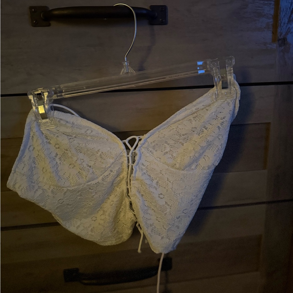 SHEIN Cream Lace-Up Bralette